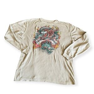 Y2K Bailey’s Point Graphic Long Sleeve Shirt with Tiger Dragon Design XL